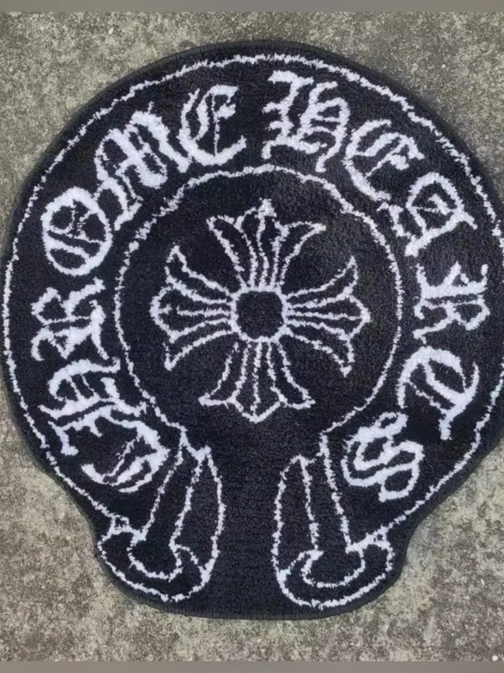 Chrome Hearts Black and White Round Logo Door Mat